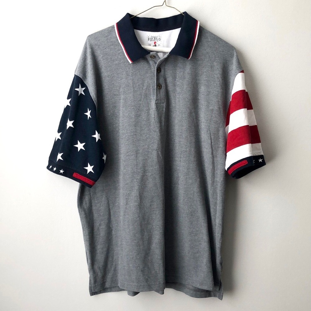 Red Head Brand Co Stars Stripes 4th of July Polo Shirt size Large
